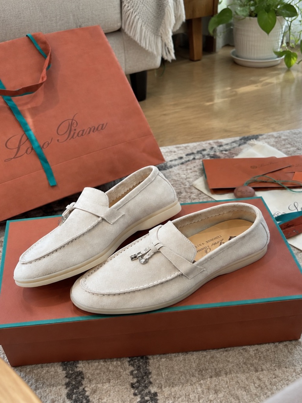 Loro Piana Men’s Cream Suede Tassel Penny Loafers